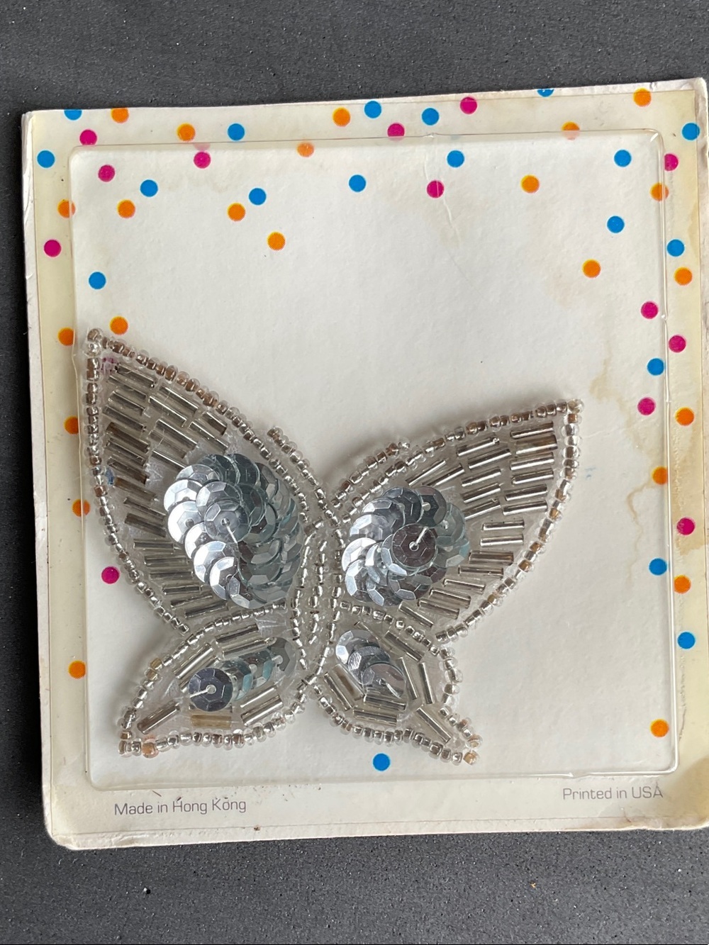 Vintage Silver Sequin & Beaded Butterfly appliqué Patch